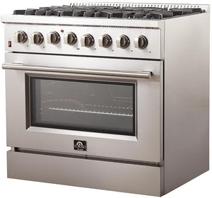Forno Appliance Package - 36 Inch Dual Fuel Range, Wall Mount Range Hood, Microwave Drawer, Dishwasher, AP-FFSGS6156-36-W-6