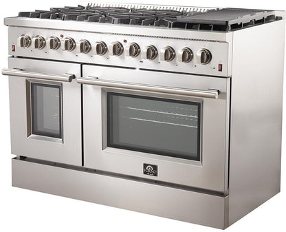 Forno Appliance Package - 48" Dual Fuel Range, Range Hood, 60" Refrigerator, Dishwasher, Microwave Drawer, Wine Cooler