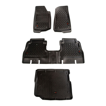 Rugged Ridge Floor Liner Front/Rear/Cargo Black 18-21 Jeep Wrangler JL 4 Dr (Excl. 4XE Models)-Clearance