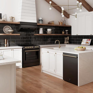 Forno Espresso Package - 30" Induction Range, Range Hood, 36" Refrigerator with Ice Maker and Dishwasher in Black with Antique Brass Handles