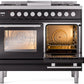 ILVE Professional Plus II 40-Inch Freestanding Dual Fuel Range with 6 Sealed Burner in Glossy Black (UPD40FWMPBK)