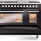 ILVE 48-Inch Professional Plus II Freestanding Dual Fuel Range with 8 Sealed Burner in Glossy Black (UP48FWMPBK)