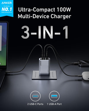 Anker Prime Charger (100W, 3 Ports, GaN) and Wireless Charging Station (3-in-1 Pad)
