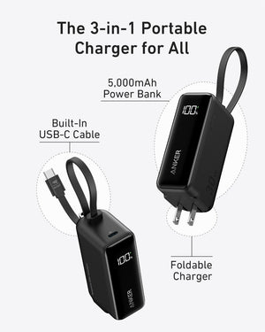 Anker Power Bank (30W, Fusion, Built-In USB-C Cable) | Customizable