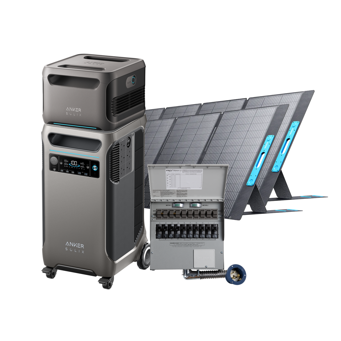 Anker SOLIX <b>F3800</b> + Expansion Battery + Home Backup Kit (Transfer Switch + Cable) + 2× 400W Solar Panels