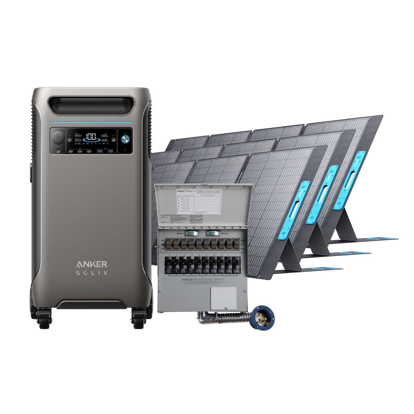 Anker SOLIX <b>F3800</b> + Home Backup Kit (Transfer Switch + Cable) + 3× 400W Solar Panel