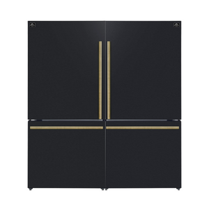FORNO Espresso Milano 62" 34.4 cu. ft. Side-By-Side Refrigerator with Ice Maker in Black with Antique Brass Handles