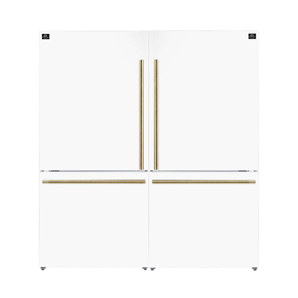 FORNO Espresso Milano 62" 34.4 cu. ft. Side-By-Side Refrigerator with Ice Maker in White with Antique Brass Handles