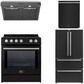Forno Espresso Package - 30" Induction Range, Range Hood, 36" Refrigerator with Ice Maker and Dishwasher in Black with Silver Handles