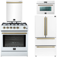 Forno Espresso Package - 30" Gas Range, 36" Refrigerator with Ice Maker, Dishwasher and 24" Microwave Oven in White with Antique Brass Accents