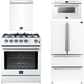 Forno Espresso Package - 30" Gas Range, 36" Refrigerator with Ice Maker, Dishwasher and 24" Microwave Drawer in White with Silver Accents