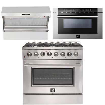 Forno Appliance Package - 36 Inch Dual Fuel Range, Wall Mount Range Hood, Dishwasher, AP-FFSGS6156-36-W-2