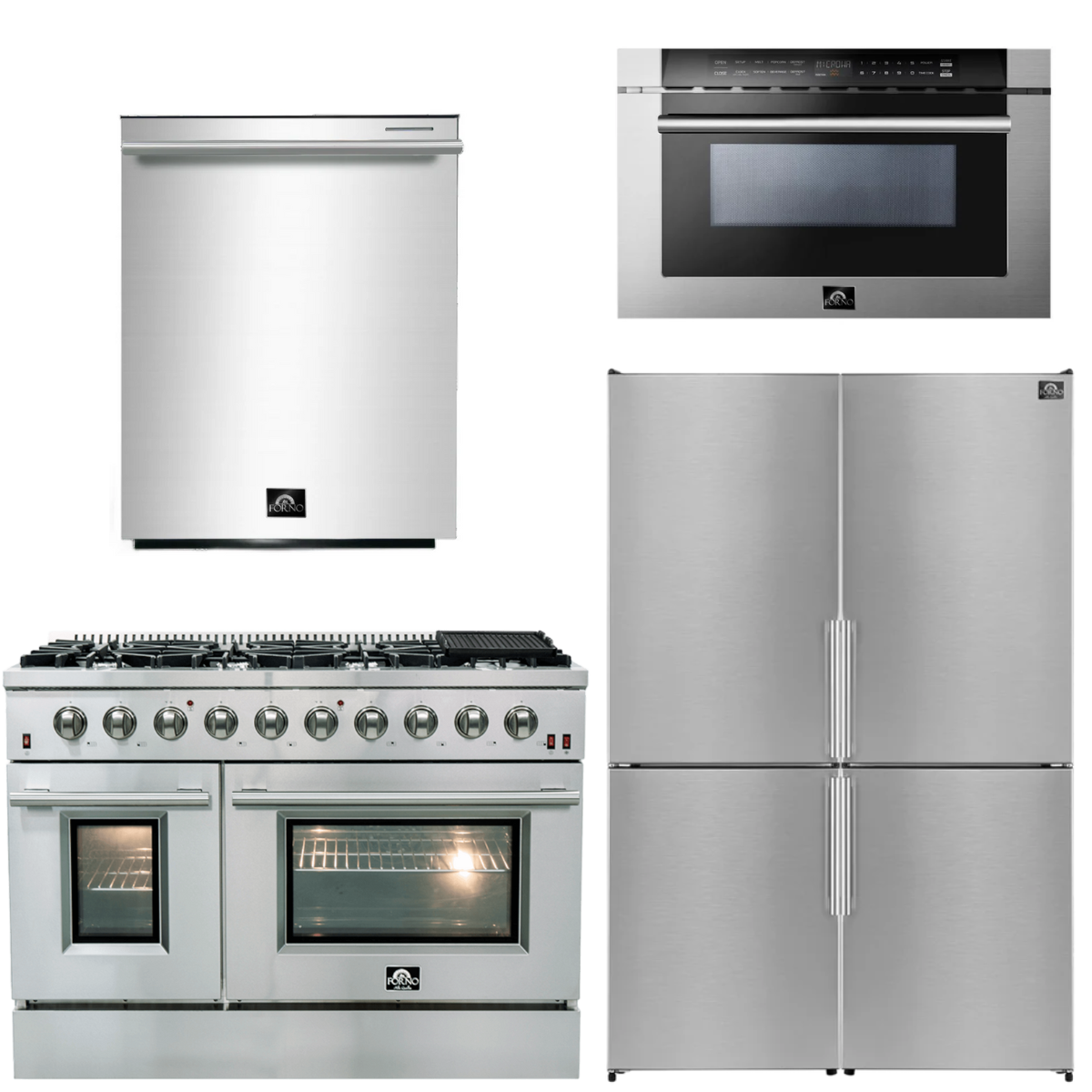 Forno Appliance Package - 48" Gas Range, Dishwasher, 48" Refrigerator, Microwave Drawer, AP-FFSGS6244-48-12
