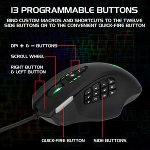 Enhance Theorem 2 MMO Gaming Mouse — 13‑Button, 4000 DPI, Black