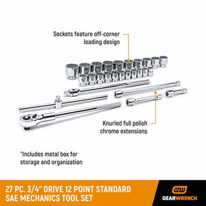 GearWrench 80880 27 Pc. 3/4" Drive 12 Point Standard SAE Mechanics Tool Set