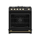 FORNO Espresso Leonardo 30" 5 cu. ft. Gas Range in Black with Antique Brass Handles, FFSGS1116-30BLK