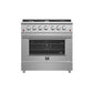 FORNO Galiano 36" 5.36 cu. ft. Gas Range with 6 Italian Burners in Stainless Steel, FFSGS6244-36