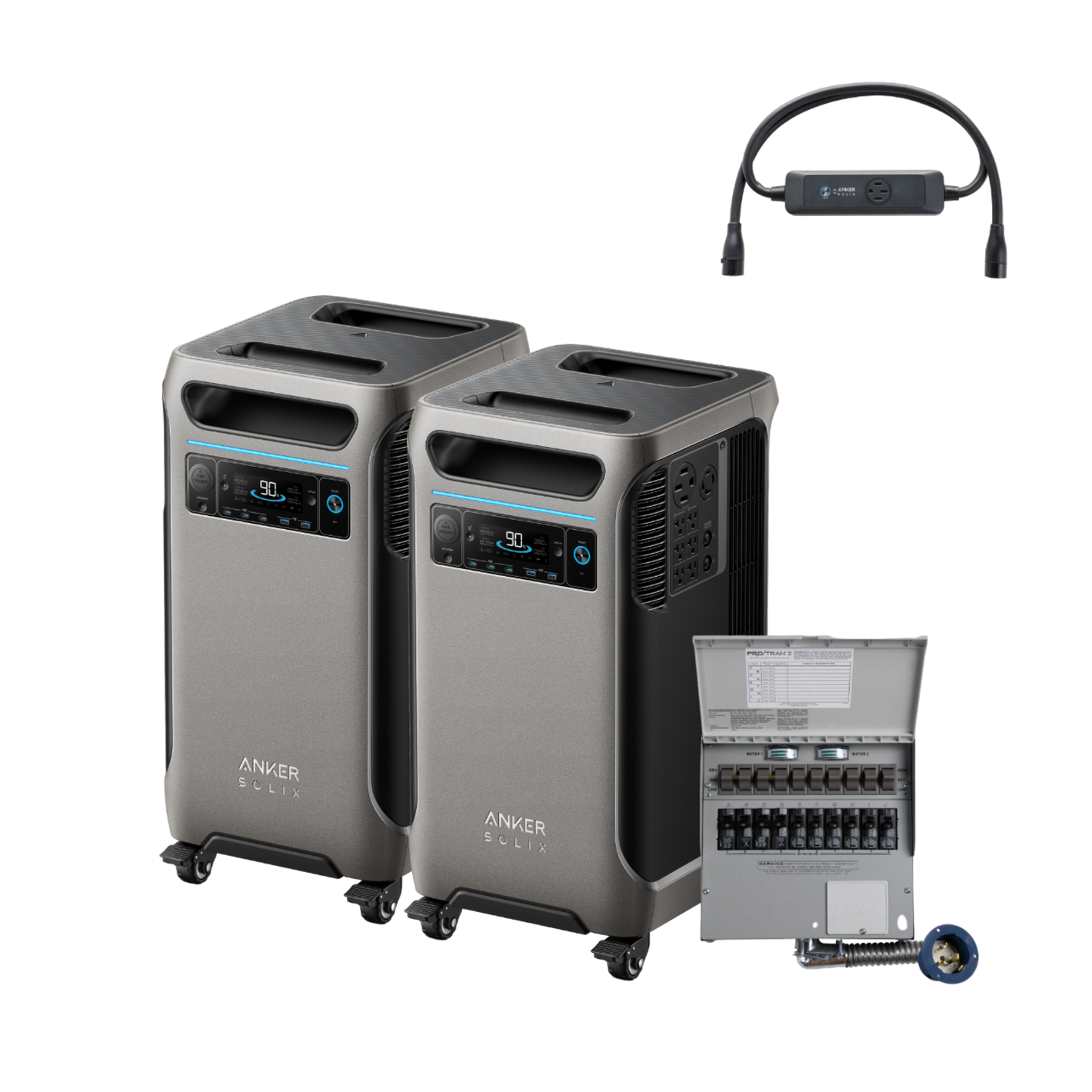 2× Anker SOLIX <b>F3800</b> + Double Power Hub + Home Backup Kit (Transfer Switch + Cable)