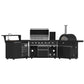 FORNO Outdoor Kitchen Set - Gas Grill with 4 Burners, Gas Pizza Oven, Sink Module/Beverage Center with Black Sintered Stone Countertop