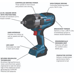 Bosch GDS18V-740N Profactor 18V 1/2 Impact Wrench w/ Friction Ring (bare tool)