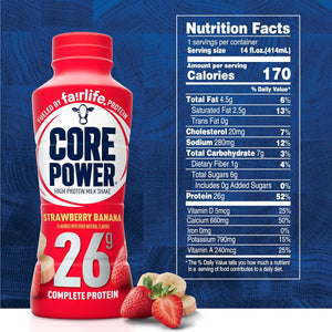 Core Power Protein Strawberry Banana 26g Bottles, 14 fl oz, 2 Packs Of 12 Bottles