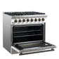 FORNO Galiano 36" 5.36 cu. ft. Dual Fuel Range with 6 Sealed Burners in White with Antique Brass Accents, FFSGS6156-36WHT