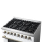 FORNO Galiano 36" 5.36 cu. ft. Dual Fuel Range with 6 Sealed Burners in White with Antique Brass Accents, FFSGS6156-36WHT