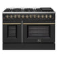 FORNO Galiano 48" 6.58 cu. ft. Dual Fuel Range with 8 Sealed Burners and Griddle in Black with Antique Brass Accents, FFSGS6156-48BLK