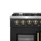 FORNO Galiano 36" 5.36 cu. ft. French Door Dual Fuel Range with 6 Sealed Burners in Black with Antique Brass Accents, FFSGS6356-36BLK