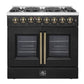 FORNO Galiano 36" 5.36 cu. ft. French Door Dual Fuel Range with 6 Sealed Burners in Black with Antique Brass Accents, FFSGS6356-36BLK