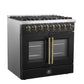 FORNO Galiano 36" 5.36 cu. ft. French Door Dual Fuel Range with 6 Sealed Burners in Black with Antique Brass Accents, FFSGS6356-36BLK