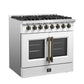 FORNO Galiano 36" 5.36 cu. ft. French Door Dual Fuel Range with 6 Sealed Burners in White with Antique Brass Accents, FFSGS6356-36WHT