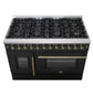 FORNO Galiano 48" 6.58 cu. ft. French Door Dual Fuel Range with 8 Sealed Burners and Griddle in Black with Antique Brass Accents, FFSGS6356-48BLK