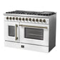 FORNO Galiano 48" 6.58 cu. ft. French Door Dual Fuel Range with 8 Sealed Burners and Griddle in White with Antique Brass Accents, FFSGS6356-48WHT