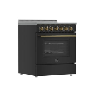 FORNO Espresso Paolo 30" 4.38 cu. ft. Freestanding Electric Range in Black with Antique Brass Handles, FFSEL6011-30BLK
