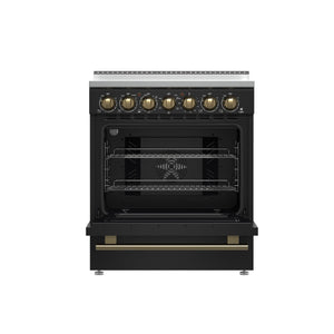 FORNO Espresso Paolo 30" 4.38 cu. ft. Freestanding Electric Range in Black with Antique Brass Handles, FFSEL6011-30BLK
