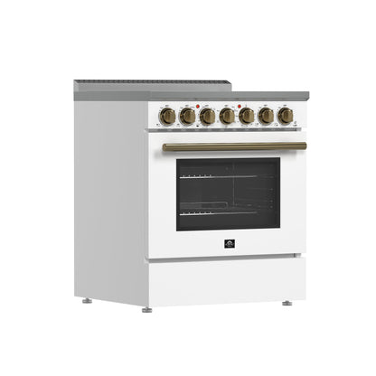 FORNO Espresso Paolo 30" 4.38 cu. ft. Freestanding Electric Range in White with Antique Brass Handles, FFSEL6011-30WHT