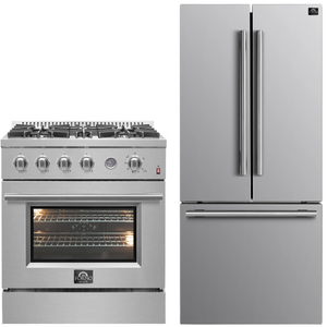 Forno Appliance Package - 30" Gas Range with Built-In Temperature Gauge and 30" Refrigerator with Ice Maker, FBDL-021-02CAUS
