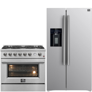 Forno Appliance Package - 36" Gas Range with Built-In Temperature Gauge and 36" Refrigerator with Ice Maker, FBDL-021-03CAUS