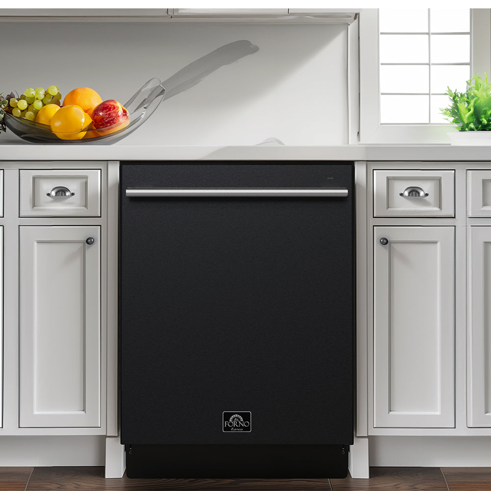 FORNO Espresso Romano 24" Built-In Tall Tub Dishwasher in Black with Silver Handles, FDWBI8035-24BLK