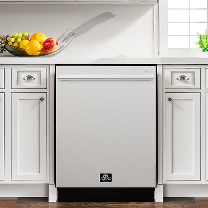 FORNO Espresso Romano 24" Built-In Tall Tub Dishwasher in Stainless Steel with Silver Handles, FDWBI8035-24S