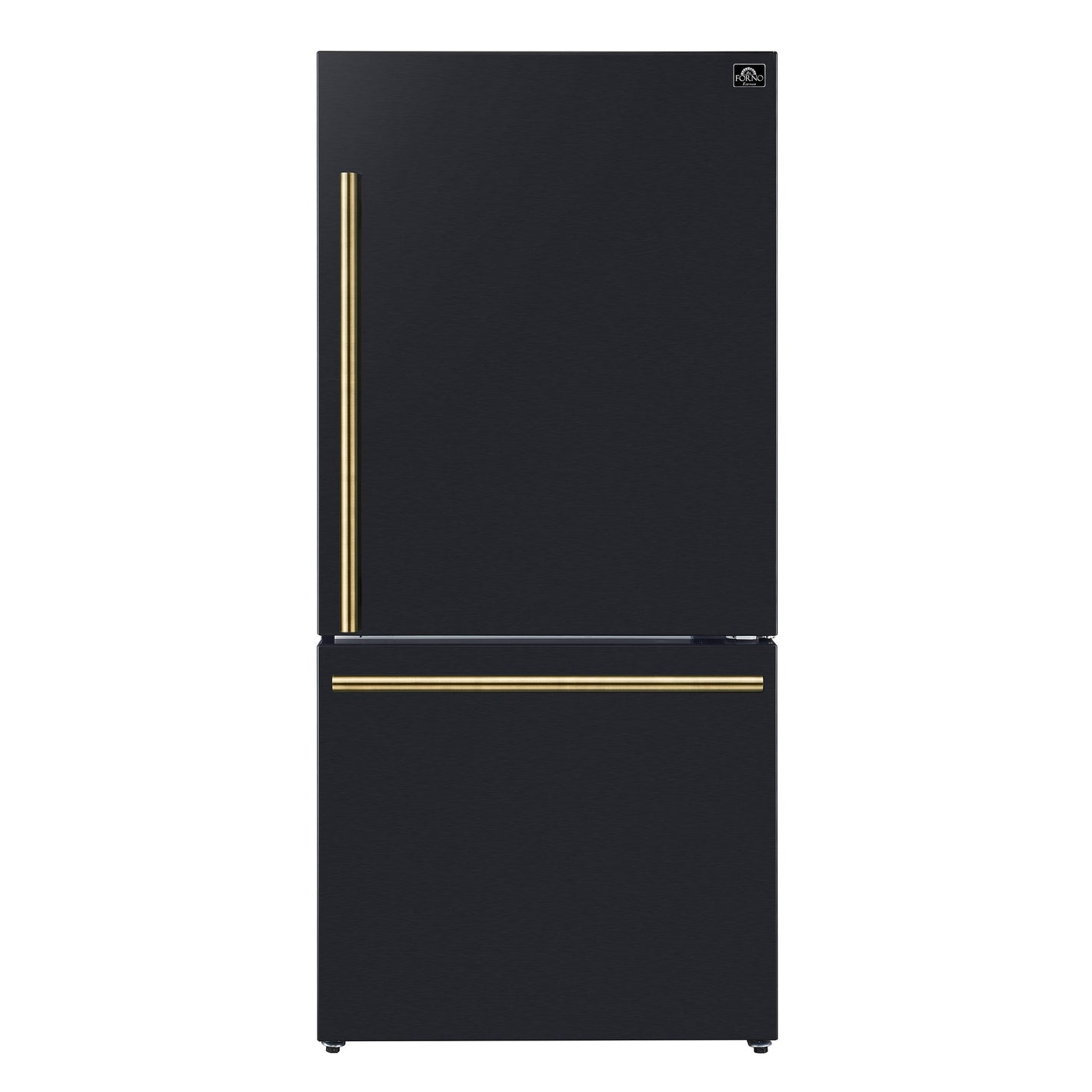FORNO Espresso Milano 31" 17.2 cu. ft. Refrigerator and Bottom Freezer in Black with Antique Brass Handles, FFFFD1785-31BLK