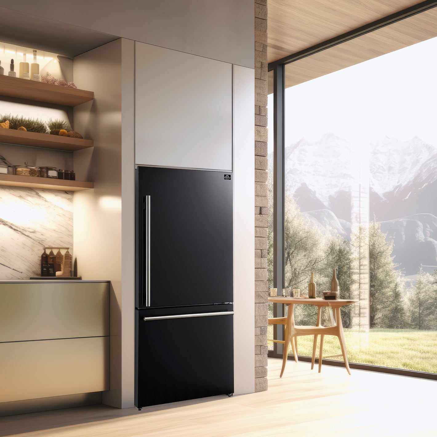 FORNO Espresso Milano 31" 17.2 cu. ft. Refrigerator and Bottom Freezer in Black with Silver Handles, FFFFD1785-31BLK