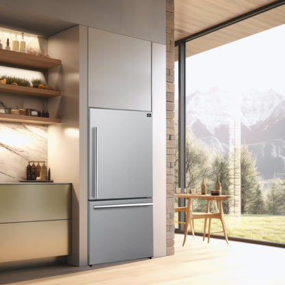 FORNO Espresso Milano 31" 17.2 cu. ft. Refrigerator and Bottom Freezer in Stainless Steel with Silver Handles, FFFFD1785-31S