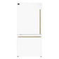 FORNO Espresso Milano 31" 17.2 cu. ft. Refrigerator and Bottom Freezer with Ice Maker in White and Antique Brass Handles