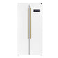 Forno Espresso Package - 30" Electric Range, Range Hood and Refrigerator in White with Antique Brass Handles