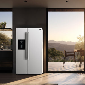 FORNO Espresso Salerno 36" 20 cu. ft. Side-By-Side Refrigerator with Water and Ice Dispenser in White with Silver Handles, FFRBI1844-36WHT