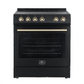 Forno Espresso Package - 30" Electric Range, Range Hood, Refrigerator and Dishwasher in Black with Antique Brass Handles