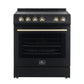 FORNO Espresso Leonardo 30" 5 cu. ft. Electric Range in Black with Antique Brass Handles, FFSEL6012-30BLK