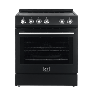 Forno Espresso Package - 30" Electric Range and Refrigerator in Black with Silver Handles